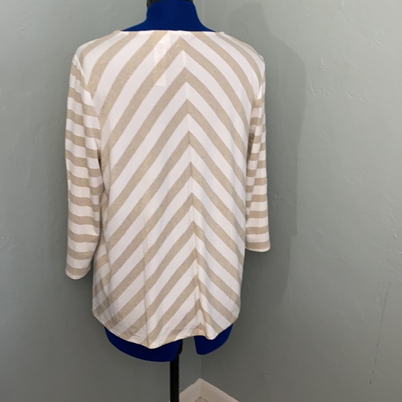 Chico’s tunic top metallic gold ivory stripe sz 2 - Picture 7 of 7